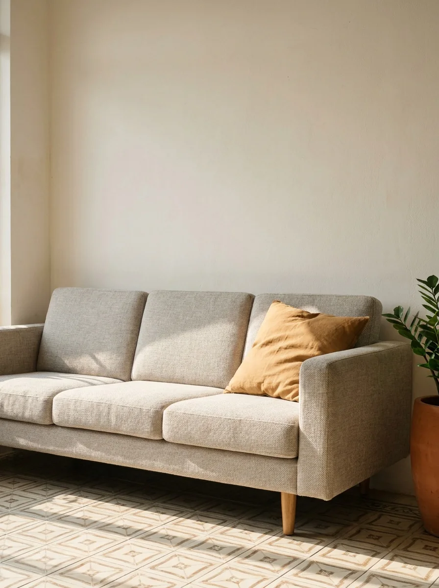 Bộ sofa góc và bàn trà BMD trong phòng khách căn hộ