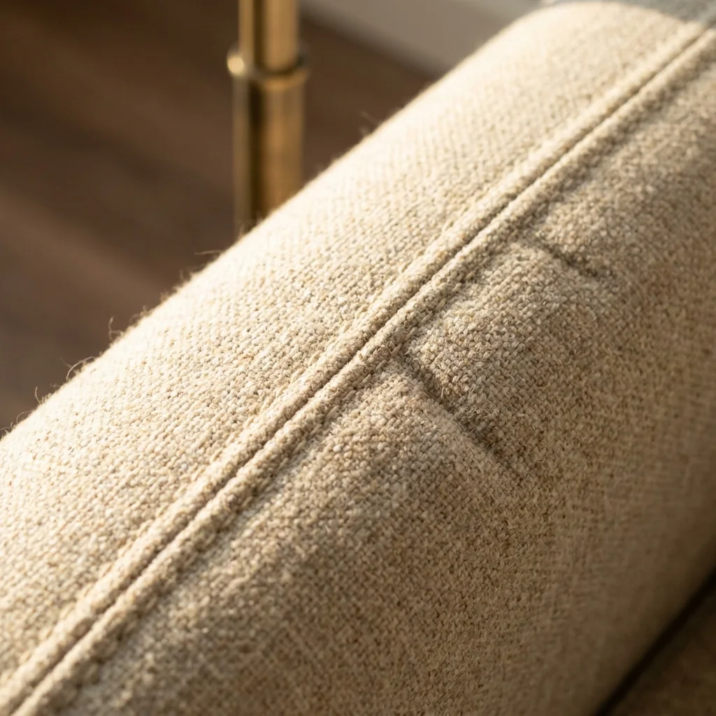 Cận cảnh đường chỉ đôi trên tay vịn da bò của sofa góc KIMBERLY PLUS